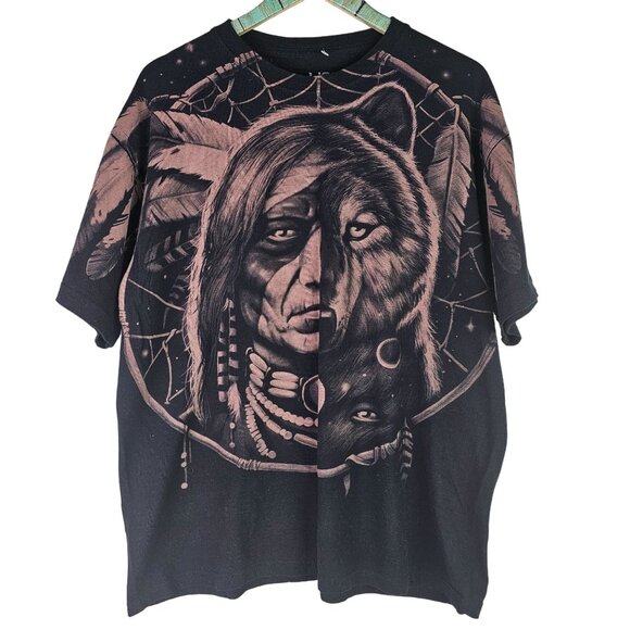 Liquid Blue Other - Liquid Blue Native American Wolf Eagle Dreamcatcher All Over Tee, XL